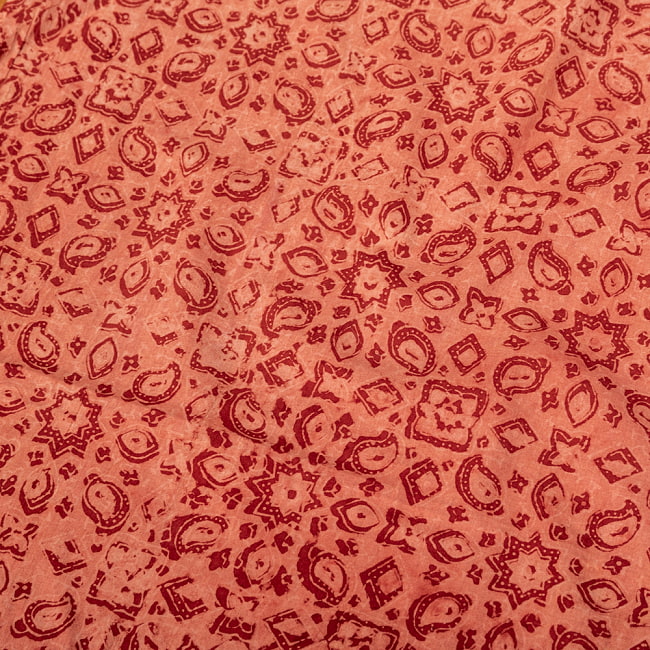 〔1m切り売り〕アジュラックプール村からやってきた　昔ながらの木版染め伝統模様布〔幅約111cm〕 - 赤系 4 - インドならではの布ですね。