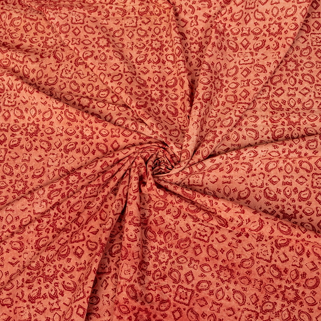 〔1m切り売り〕アジュラックプール村からやってきた　昔ながらの木版染め伝統模様布〔幅約111cm〕 - 赤系 5 - 生地の拡大写真です。とても良い風合いです。