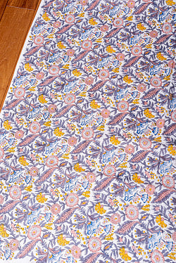 〔1m単位切り売り〕ジャイプル　職人手作り木版染め　色彩美しいボタニカルデザイン　おしゃれ　生地　花柄　テーブルクロス　刺繍素材などへ〔約111cm〕 - サブ3