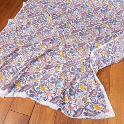 〔1m単位切り売り〕ジャイプル 職人手作り木版染め 色彩美しいボタニカルデザイン おしゃれ 生地 花柄 テーブルクロス 刺繍素材などへ〔約111cm〕