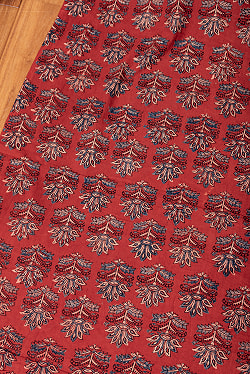 〔1m単位切り売り〕アジュラックプール村からやってきた　昔ながらの木版染め更紗模様布〔約112cm〕 - レッド系 - サブ3