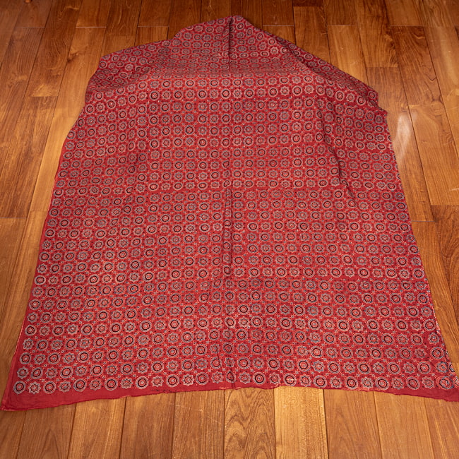 〔1m切り売り〕アジュラックプール村からやってきた　昔ながらの木版染めアジュラックデザイン布〔約107cm〕 - レッド系 2 - とても素敵な雰囲気です