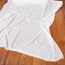 〔1m単位切り売り〕ミラーワークと刺繍入りメッシュ　シースルー生地布〔幅約107cm〕　ホワイトの商品写真