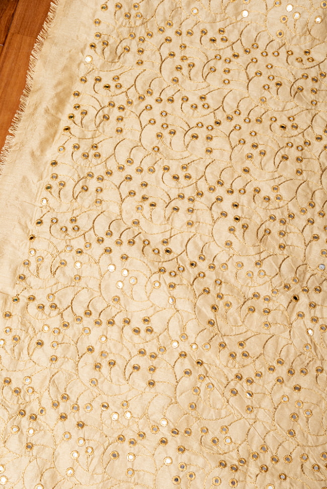 〔1m切り売り〕インドの伝統模様布 ミラーワーク系ファブリック　キラキラ生地〔約110cm〕シャンパン系 3 - インドならではの布ですね