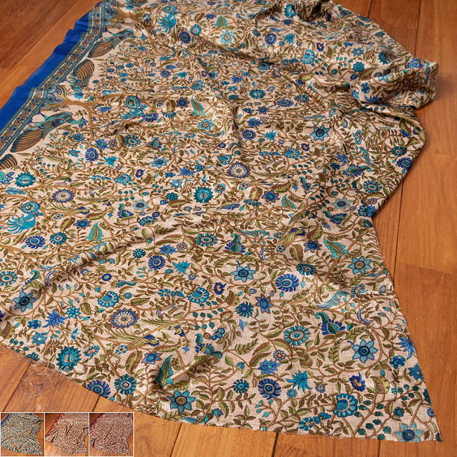 〔各色あり〕〔1m切り売り〕タッサーシルク風　インドのかわいい更紗と動物模様布〔約111cm〕の写真