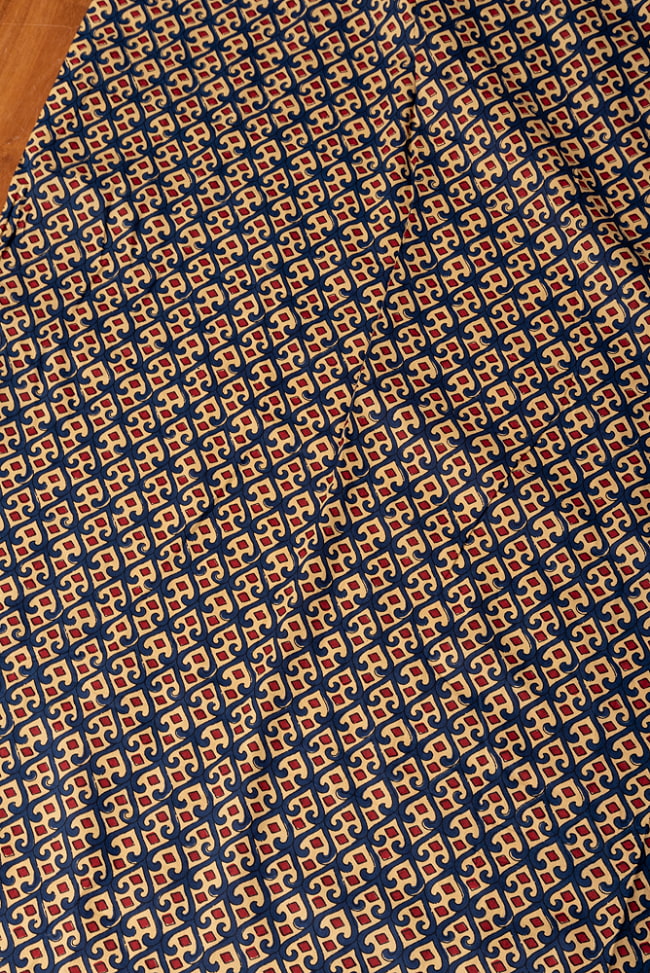 〔1m切り売り〕伝統息づく南インドから　昔ながらの更紗模様布〔約109cm〕ブルー×レッド系 3 - インドならではの布ですね