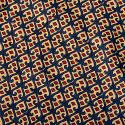 〔1m単位切り売り〕伝統息づく南インドから　昔ながらの更紗模様布〔約109cm〕ブルー×レッド系 - サブ4