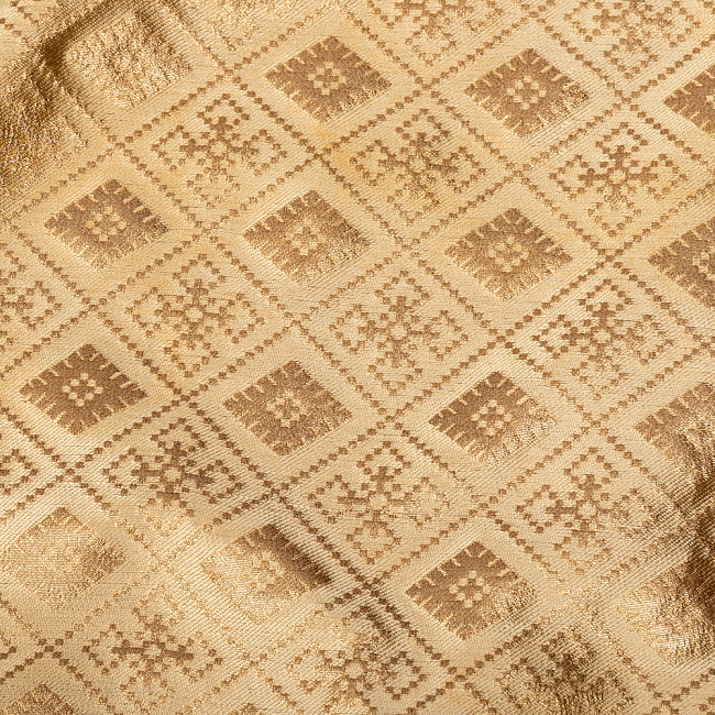 〔1m切り売り〕インドの伝統模様布　光沢感のあるブロケード生地　金糸〔約123cm〕シャンパン系 4 - 生地の拡大写真です