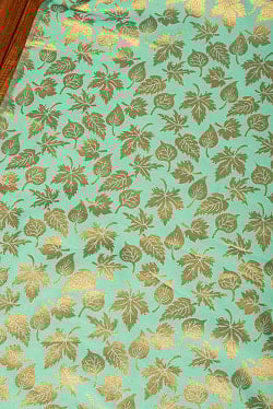 〔1m単位切り売り〕インドの伝統模様布　光沢感のあるブロケード生地　金糸〔約125cm〕グリーン系 - サブ3