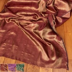 〔各色あり〕〔1m単位切り売り〕インドの伝統模様布 光沢感のあるブロケード生地 金糸〔約114cm〕
