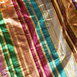 〔1m単位切り売り〕インドの伝統模様布　ボーダー　ストライプ柄〔約99cm〕カラフル系 - サブ4