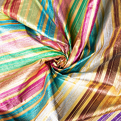 〔1m単位切り売り〕インドの伝統模様布　ボーダー　ストライプ柄〔約99cm〕カラフル系 - サブ5