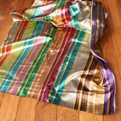 〔1m単位切り売り〕インドの伝統模様布 ボーダー ストライプ柄〔約99cm〕カラフル系