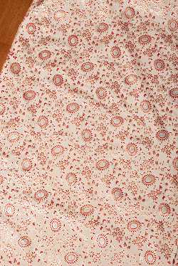 〔1m単位切り売り〕インドの伝統模様布〔約109cm〕クリーム×赤×金系 - サブ3