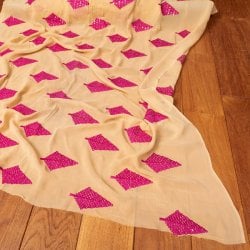 〔1m単位切り売り〕インドのスパンコール刺繍付き シフォン生地布〔約106cm〕ベージュ系