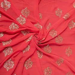 〔1m単位切り売り〕インドのスパンコール刺繍付き　シフォン生地布〔約107cm〕ピンク系 - サブ5