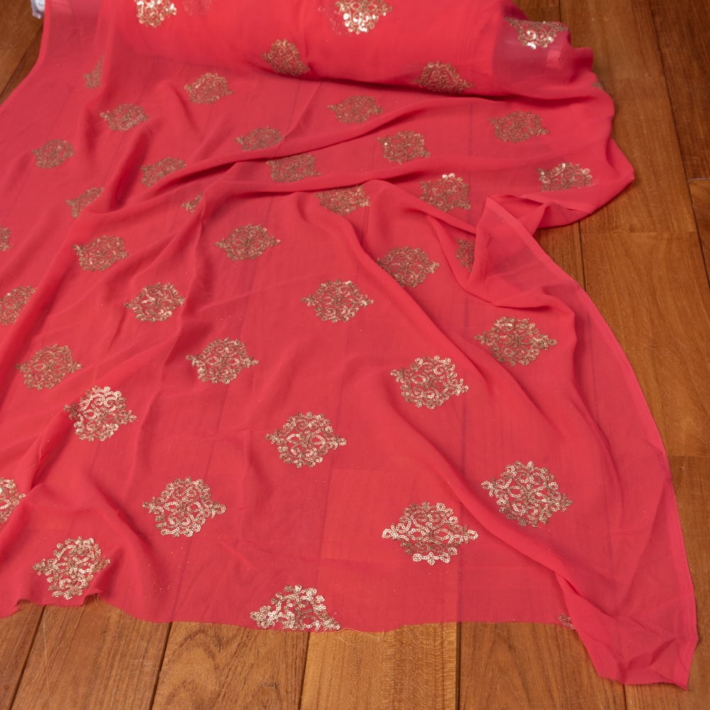 1m切り売り〕インドのスパンコール刺繍付き シフォン生地布〔約107cm