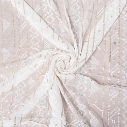 〔1m単位切り売り〕インドのスパンコール刺繍付き　シフォン生地布〔約109cm〕ホワイト系 - サブ5