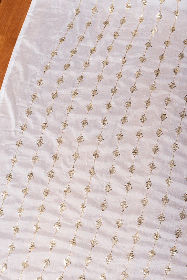 〔1m単位切り売り〕インドのスパンコール刺繍付き シフォン生地布〔約92cm〕ホワイト系 3 - インドならではの布ですね