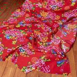 〔1m単位切り売り〕アジアのレトロ花柄ファブリック　生地　東北大花布　鳳凰牡丹　花鳥画　ヴィンテージ風　昭和レトロ〔約160cm〕 - レッド(MB-RSCLTH-1550)