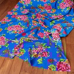 〔1m単位切り売り〕アジアのレトロ花柄ファブリック　生地　東北大花布　鳳凰牡丹　花鳥画　ヴィンテージ風　昭和レトロ〔約159cm〕 - ブルー(MB-RSCLTH-1551)