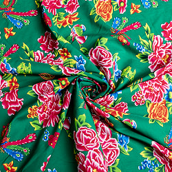 〔1m単位切り売り〕アジアのレトロ花柄ファブリック　生地　東北大花布　鳳凰牡丹　花鳥画　ヴィンテージ風　昭和レトロ〔約160cm〕 - グリーン - サブ5