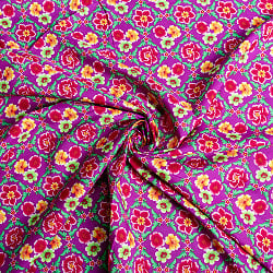 〔1m単位切り売り〕アジアのレトロ花柄ファブリック　生地　東北大花布　ヴィンテージ風　昭和レトロ〔約159cm〕 - パープル - サブ5