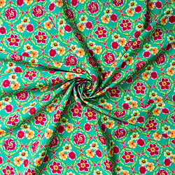 〔1m単位切り売り〕アジアのレトロ花柄ファブリック　生地　東北大花布　ヴィンテージ風　昭和レトロ〔約160cm〕 - グリーン - サブ5