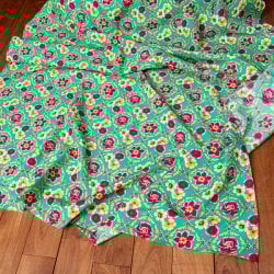 〔1m単位切り売り〕アジアのレトロ花柄ファブリック　生地　東北大花布　ヴィンテージ風　昭和レトロ〔約160cm〕 - グリーン(MB-RSCLTH-1554)