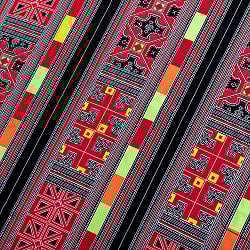 〔1m単位切り売り〕モン族の刺繍風プリントファブリック　生地　少数民族　フォークロア　民俗的　トライバル〔約162cm〕 - サブ4