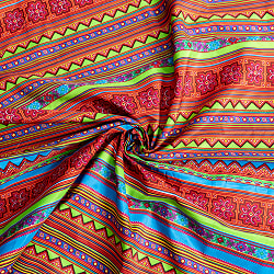 〔1m単位切り売り〕モン族の刺繍風プリントファブリック　生地　少数民族　フォークロア　民俗的　トライバル〔約169cm〕 - サブ5