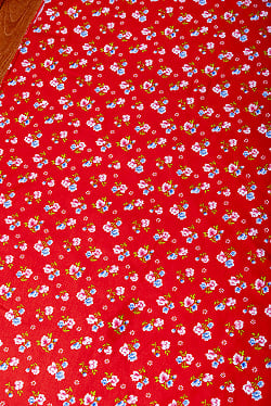 〔1m単位切り売り〕アジアのレトロ小花柄ファブリック　ヴィンテージ風　昭和レトロ〔約162.5cm〕 - レッド - サブ3