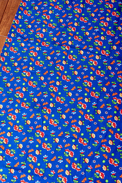 〔1m単位切り売り〕アジアのレトロ小花柄ファブリック　ヴィンテージ風　昭和レトロ〔約128cm〕 - ブルー - サブ3