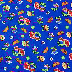 〔1m単位切り売り〕アジアのレトロ小花柄ファブリック　ヴィンテージ風　昭和レトロ〔約128cm〕 - ブルー - サブ4