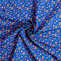 〔1m単位切り売り〕アジアのレトロ小花柄ファブリック　ヴィンテージ風　昭和レトロ〔約128cm〕 - ブルー - サブ5