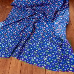 〔1m単位切り売り〕アジアのレトロ小花柄ファブリック　ヴィンテージ風　昭和レトロ〔約128cm〕 - ブルー(MB-RSCLTH-1561)