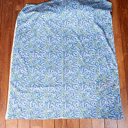 〔1m単位切り売り〕ジャイプル　職人手作り木版染め　色彩美しいボタニカルデザイン　おしゃれ　生地　花柄　テーブルクロス　刺繍素材などへ〔幅約113cm〕 - ブルー系 - サブ2