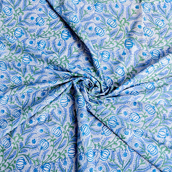 〔1m単位切り売り〕ジャイプル　職人手作り木版染め　色彩美しいボタニカルデザイン　おしゃれ　生地　花柄　テーブルクロス　刺繍素材などへ〔幅約113cm〕 - ブルー系 - サブ5
