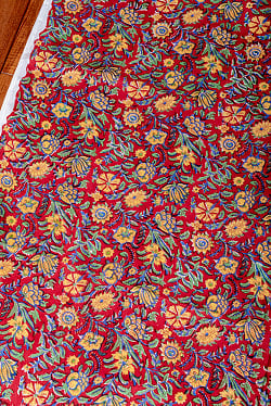 〔1m単位切り売り〕ジャイプル　職人手作り木版染め　色彩美しいボタニカルデザイン　おしゃれ　生地　花柄　テーブルクロス　刺繍素材などへ〔幅約112cm〕 - レッド系 - サブ3