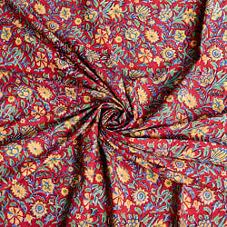 〔1m単位切り売り〕ジャイプル　職人手作り木版染め　色彩美しいボタニカルデザイン　おしゃれ　生地　花柄　テーブルクロス　刺繍素材などへ〔幅約112cm〕 - レッド系 - サブ5