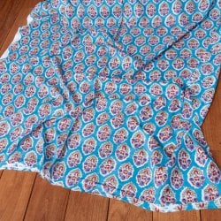 〔1m単位切り売り〕ジャイプル 職人手作り 色彩豊かなボタニカルデザイン おしゃれ 生地 花柄 テーブルクロス 刺繍素材などへ〔幅約110.5cm〕 - ブルー系