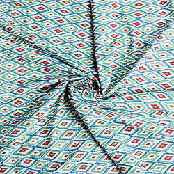 〔1m単位切り売り〕ジャイプル　職人手作り　　インド伝統の木版染め更紗マルチクロス〔幅約111cm〕 - イカット風ウッドプリント生地 - サブ5