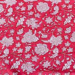 〔1m単位切り売り〕ジャイプル　職人手作り木版染め　色彩美しいボタニカルデザイン　おしゃれ　生地　花柄　テーブルクロス　刺繍素材などへ〔幅約111cm〕 - ピンク系 - サブ4