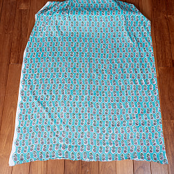 〔1m単位切り売り〕ジャイプル　職人手作り木版染め　色彩美しいボタニカルデザイン　おしゃれ　生地　花柄　テーブルクロス　刺繍素材などへ〔幅約109cm〕 - ミントグリーン系 - サブ2