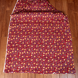 〔1m単位切り売り〕ジャイプル　職人手作り木版染め　色彩美しいボタニカルデザイン　おしゃれ　生地　花柄　テーブルクロス　刺繍素材などへ〔幅約111cm〕 - レッド系 - サブ2