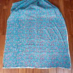 〔1m単位切り売り〕ジャイプル　職人手作り木版染め　色彩美しいボタニカルデザイン　おしゃれ　生地　花柄　テーブルクロス　刺繍素材などへ〔幅約111cm〕 - 青緑系 - サブ2