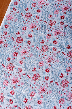 〔1m単位切り売り〕ジャイプル　職人手作り木版染め　色彩美しいボタニカルデザイン　おしゃれ　生地　花柄　テーブルクロス　刺繍素材などへ〔幅約111cm〕 - グレー系 - サブ3