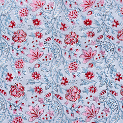 〔1m単位切り売り〕ジャイプル　職人手作り木版染め　色彩美しいボタニカルデザイン　おしゃれ　生地　花柄　テーブルクロス　刺繍素材などへ〔幅約111cm〕 - グレー系 - サブ4