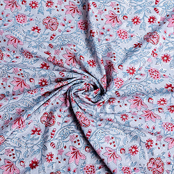 〔1m単位切り売り〕ジャイプル　職人手作り木版染め　色彩美しいボタニカルデザイン　おしゃれ　生地　花柄　テーブルクロス　刺繍素材などへ〔幅約111cm〕 - グレー系 - サブ5