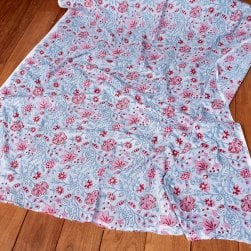 〔1m単位切り売り〕ジャイプル 職人手作り木版染め 色彩美しいボタニカルデザイン おしゃれ 生地 花柄 テーブルクロス 刺繍素材などへ〔幅約111cm〕 - グレー系